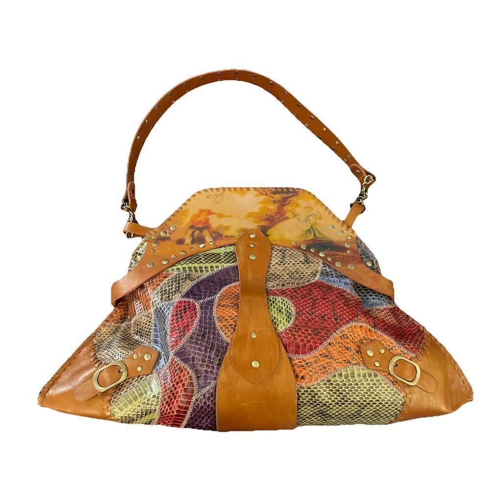 Brand New Vintage Sharif Multi-Colored Patchwork Leather/Exotic Skin Shoulderbag
